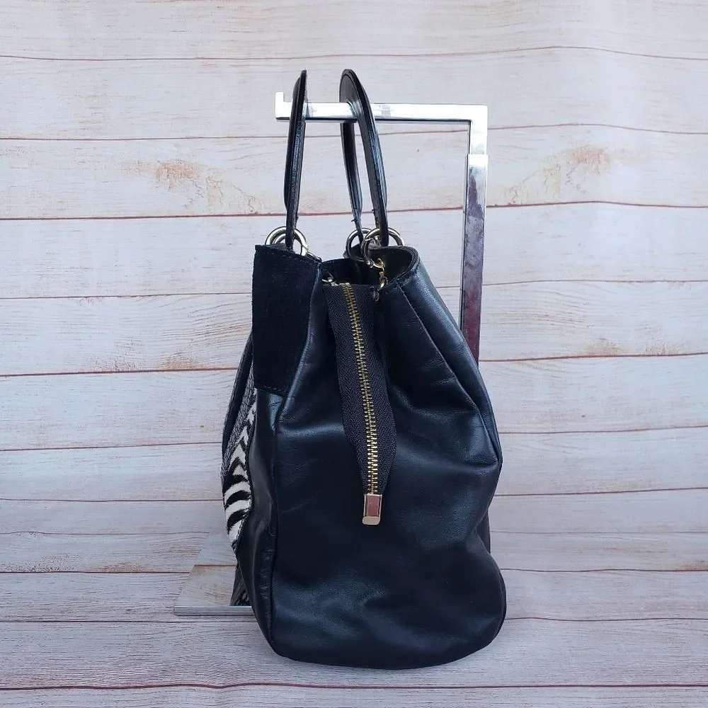A. Bellucci Leather Suede Animal Print Satchel Made in Italy Multi Black